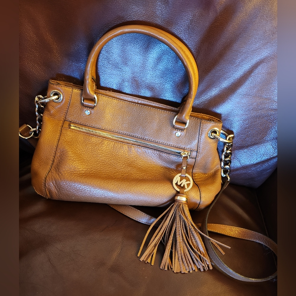 Michael Kors Tan Leather Satchel with Tassel